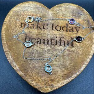 Multi gemstone necklace large chain dainty sterling silver